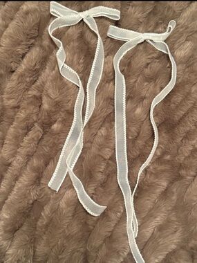White Hair Bows with Clips Attached - Set of 2